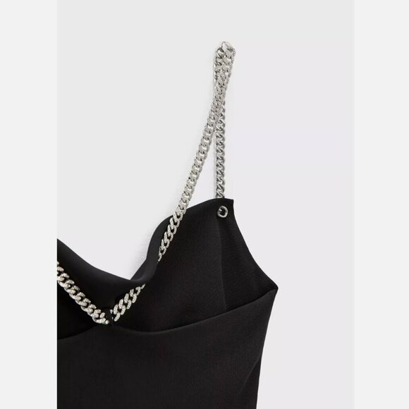 Zara Metal Jeweled Chain Straps Cowl Neck Mini Dress Black Size XS - Picture 4 of 10